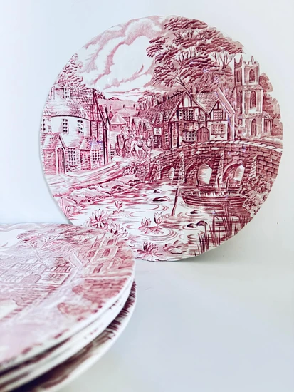 צלחת מנה עיקרית חרס אנגלי ורוד