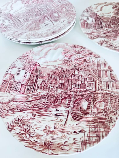 צלחת מנה עיקרית חרס אנגלי ורוד