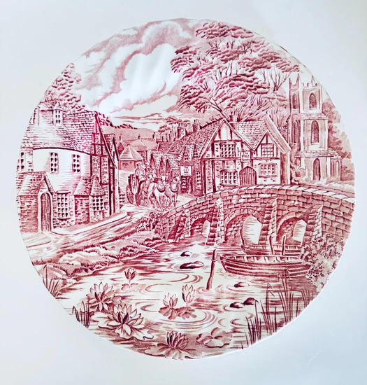 צלחת מנה עיקרית חרס אנגלי ורוד