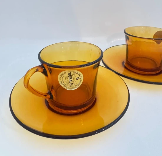 ​ספל לאספרסו וצלחת זכוכית בצבע ענבר DURALEX