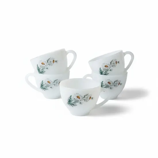 ספל וצלחת ציור פרח המרגנית , מזכוכית "ארקופל "