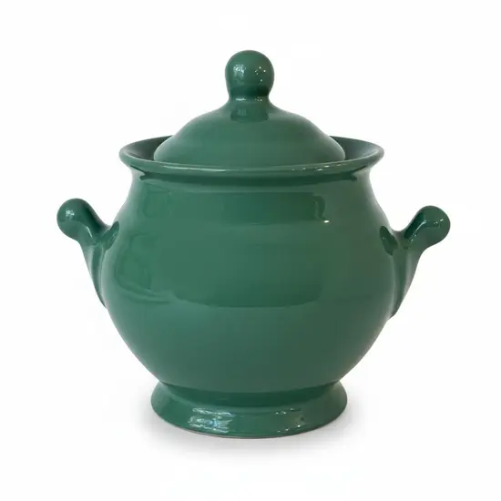 צנצנת קרמיקה עם מכסה בעבודת יד ונפח של 600 מ"ל , בצבע ירוק