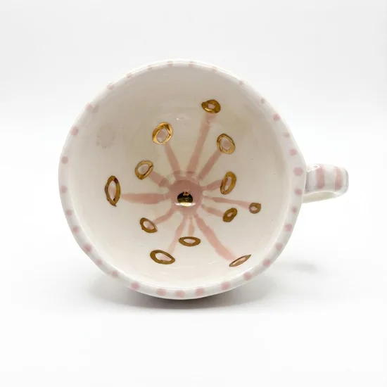 נר בספל "דרור" - רגל ורוד ביבי ונקודות זהב