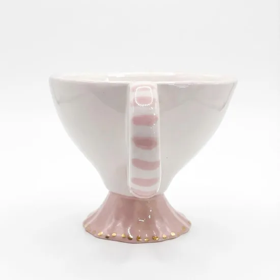 נר בספל "דרור" - רגל ורוד ביבי ונקודות זהב