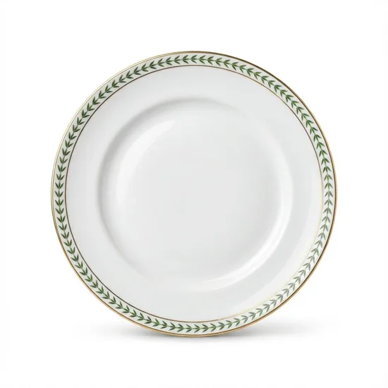 צלחת מרק עלים ירוקים ופס זהב מפורצלן