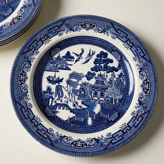 צלחת מנה ראשונה קוטר20.5 ס"מ חרס בגוונים כחול