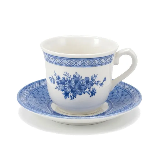 ספל וצלחת מחרס אנגלי בצבע כחול לבן