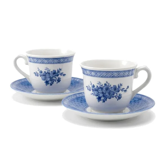 ספל וצלחת מחרס אנגלי בצבע כחול לבן