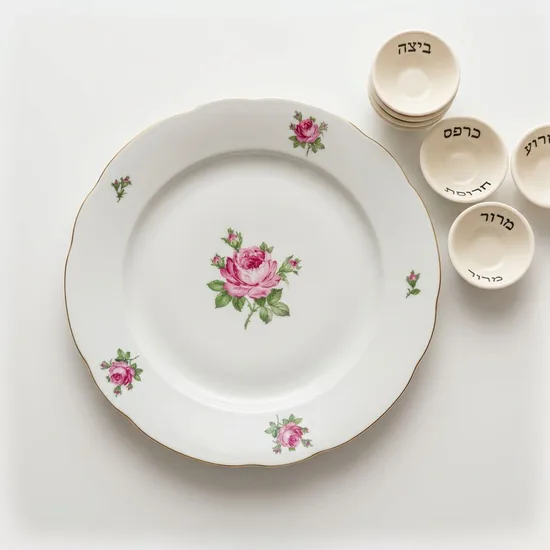 צלחת וינטג וקעריות קרמיקה עבודת יד = צלחת פסח