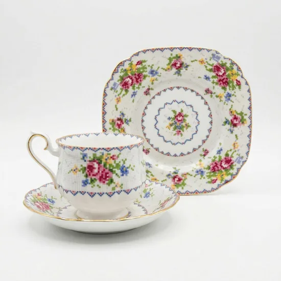 סט בודד טריו מפורצלן ROYAL ALBERT דגם פטי פוינט