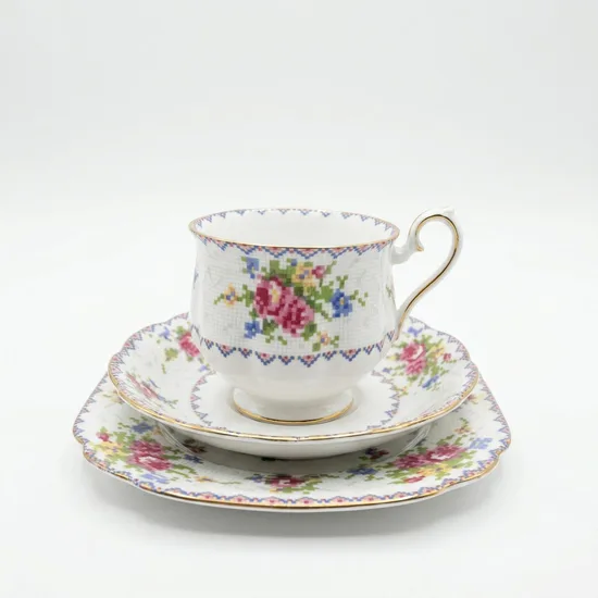 סט בודד טריו מפורצלן ROYAL ALBERT דגם פטי פוינט