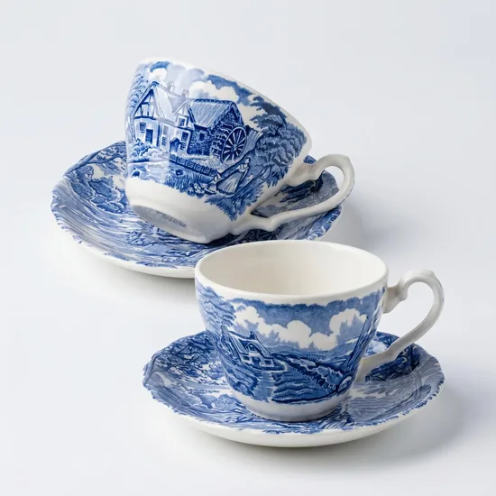 ספל וצלחת מחרס אנגלי  חלק מסרוויס טחנת המים