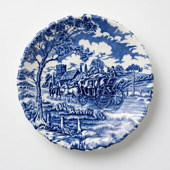 ספל וצלחת מחרס אנגלי חלק מסרוויס כרכרה וסוסים