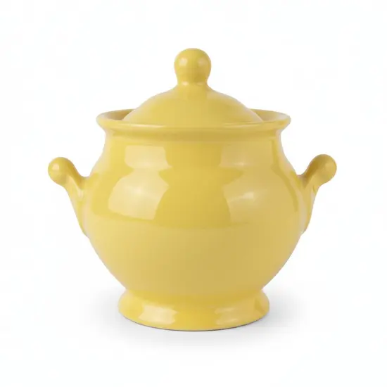 צנצנת קרמיקה עם מכסה בעבודת יד ונפח של 600 מ"ל , בצבע צהוב