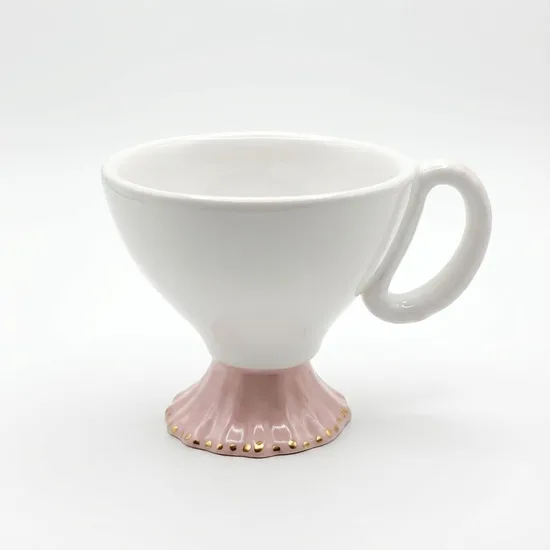 נר בספל "דרור" - רגל ורוד ביבי ונקודות זהב