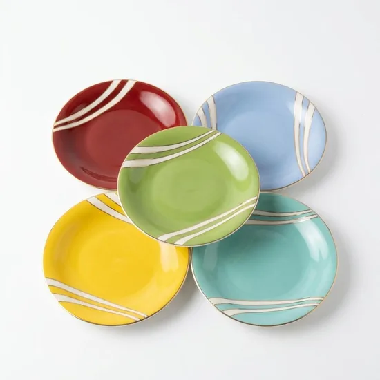 5 צלחות צבעוניות לעוגה מפורצלן